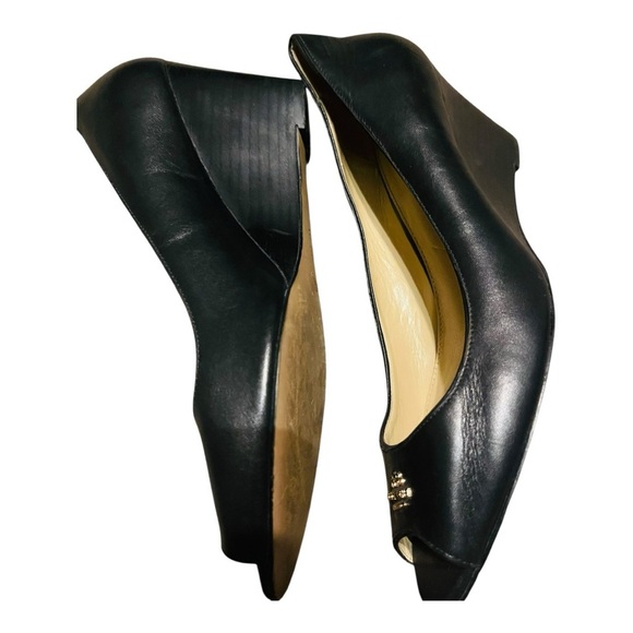 COACH women’s Black Peep Toe wedges size 7.5 - Picture 6 of 9